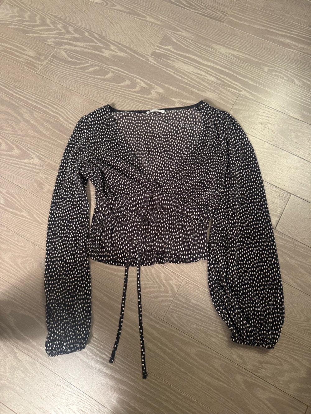 Zara Black and White Polka Dot Long Sleeve Blouse